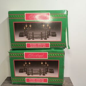 Small Building Lighted Fence Set - Black Lot Of 2